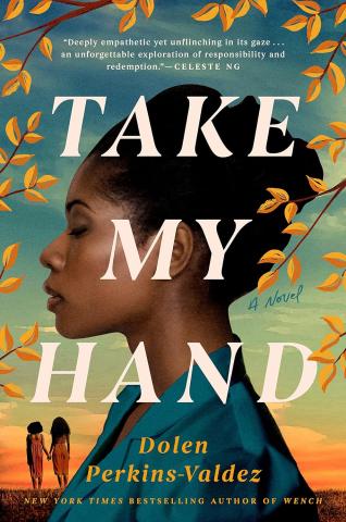 Young black woman on the cover with her eyes closed. In the background two sisters holding hands. 