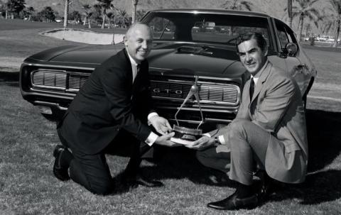 John DeLorean with GTO, 1968 Car of the Year Photo Shoot