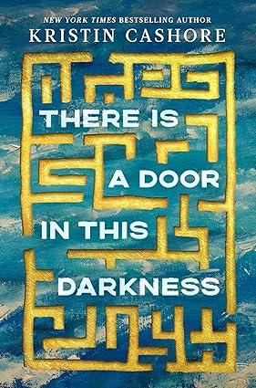 Title of book There's a Door in this Darkness. Simple cover of a maze against a blue background.against 