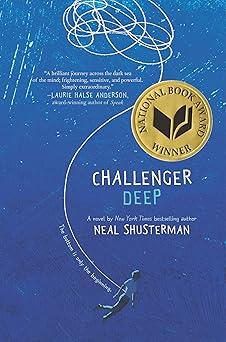 a young boy surround by water is in the deep part of the water. Attached to him is string that goes up the top of the book and is bunch of squiggles. 