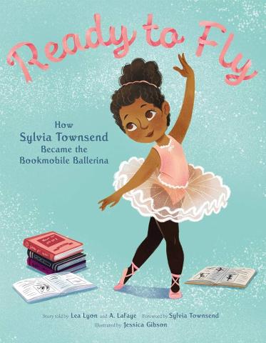 Illustration picture of a young black girl in her pink ballerina costume. She is surrounded by books on the floor. 