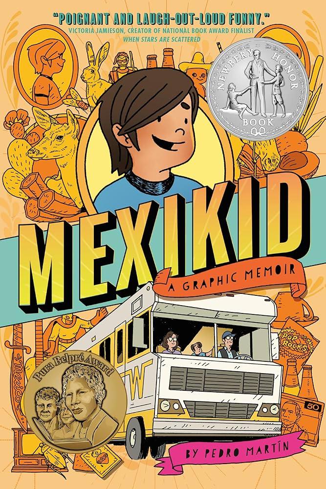 Mexikid has the picture of a young boy and Winnebago on the cover. Along with silhouettes of family members.  